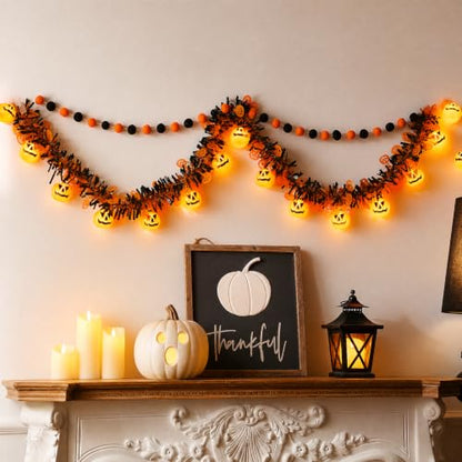 Halloween Garland with Lights, Halloween Tinsel Garland 10FT 20LED - color: Orange Black