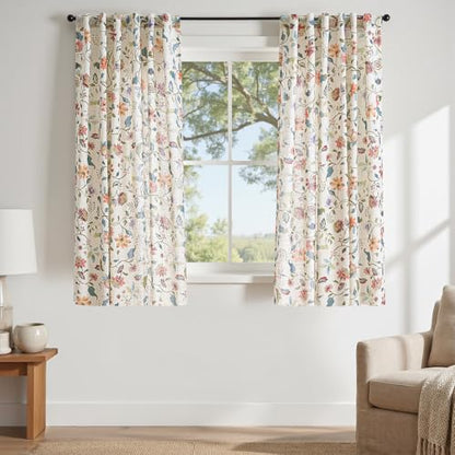 jinchan Beige Floral Linen Curtains 63 Inch Farmhouse Back Tab 2 Panels - color: Hattie Beige, size: 50"W x 63"L (Pack of 2)