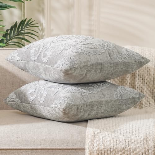 HPUK Embroidered Throw Pillow Covers 18x18 Inch, Boho Damask, Set of 2 - color: Grey-damask