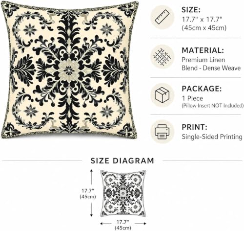 Set of 2 Linen Vintage Black Damask Floral Throw Pillow Covers 18x18 Inch - color: A20010, size: 18" x 18" (Pack of 2)