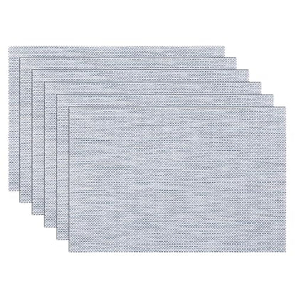 SHACOS Blue White Silver Thread Woven Placemats Set of 6 Vinyl Place Mats - color: Blue White Silver, size: Set of 6