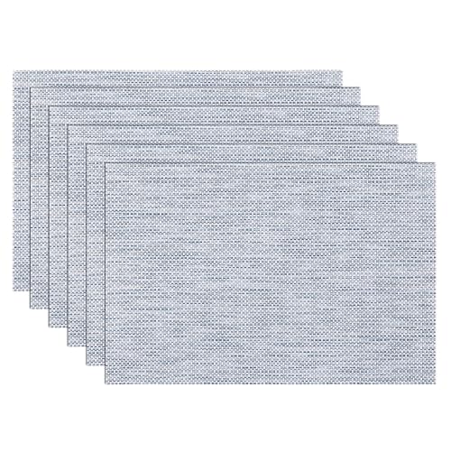 SHACOS Blue White Silver Thread Woven Placemats Set of 6 Vinyl Place Mats - color: Blue White Silver, size: Set of 6