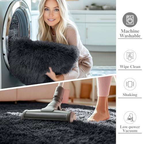OLANLY Black Round Rugs for Bedroom - Machine Washable, 2 ft Circle Area Rugs for Living Room, Soft and Fluffy Shaggy Carpet for Teen Girls and Boys, Nursery Rooms, Dorms, Home Decor Aesthetic - color: Black, size: 2 Ft Round