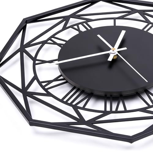Large Modern Black Metal Decorative Wall Clock for Living Room Decor