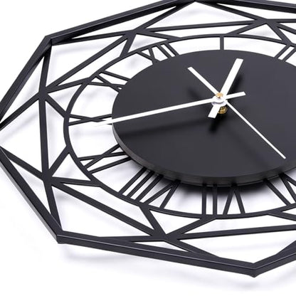 Large Modern Black Metal Decorative Wall Clock for Living Room Decor