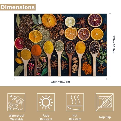 Colorful Spices Linen Placemats Set of 6, Decorative Table Mats 12x18 Inch, Washable Heat Resistant Placemats for Dining Table Kitchen Home Decor - color: Colorful Spices
