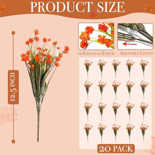 TURNMEON 20 Bundles Artificial Fall Flowers for Outdoors Fall Decorations - color: Orange Red, size: 20 Bundles
