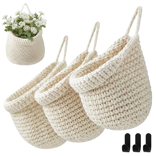 Honeydak 3 Hanging Baskets, Cream, Wide Bucket Basket - color: Cream, style: Wide Bucket Basket