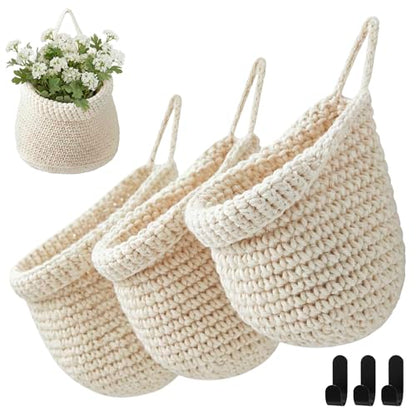 Honeydak 3 Hanging Baskets, Cream, Wide Bucket Basket - color: Cream, style: Wide Bucket Basket