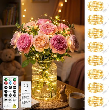 8 Pack Rechargeable LED Fairy Lights 7Ft 20LED Battery Operated - color: Warm White