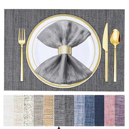 BETEAM Placemats Set of 12, Woven Vinyl Place Mats for Dining Table, Gray - color: Gray, size: 12 Pcs