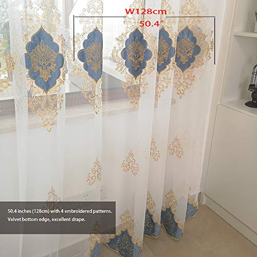 SLOW SOUL 2 Panels European Luxury Curtains Velvet Embroidered Tulle for Living Room Kitchen Bedroom Sheer Curtain with Rod Pocket Light Blue 50W X 63L inch - color: Light Blue/Rod Pocket, size: 50"W x 63"L (Pack of 2)