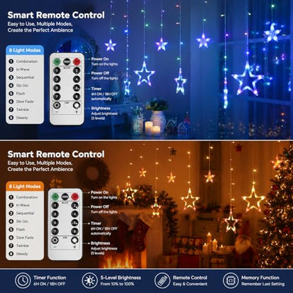 Vigdur Star String Lights, 12 Stars 138 LEDs Star Curtain Light with Remote - color: Star Lights