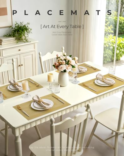Gold Frame Placemats Set of 4 - Heat Resistant Woven Vinyl - color: C1- Gold Frame, size: Set of 4