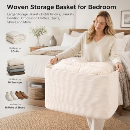 OIASKET 108L Extra Large Blanket Basket Living Room, 24.8" x 16.2" x 16.2" - color: White, size: 24.8" x 16.2" x 16.2"