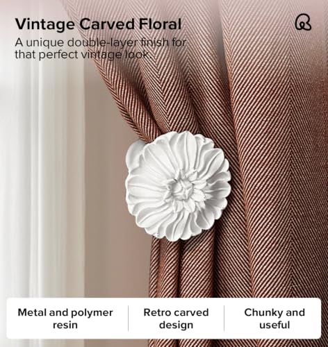 Remunkia Curtain Holdbacks, Gold Curtain Holdbacks Vintage, Curtain Tiebacks Wall Mounted, Classic and Useful Curtain Hooks for Wall, Window Treatment Holdbacks (2, Daisy, White) - color: Daisy, White