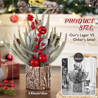 13.8" Small Christmas Tree Tabletop Christmas Centerpieces with Xmas Ornaments Pinecone Berry for Table Desk Christmas Decorations Winter Holiday Decor Indoor