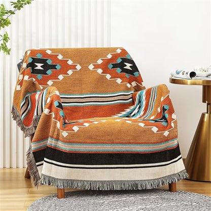 Homesy Aztec Throw Blanket Native Southwestern Bed Blankets 63"x87" Brown - color: Brown, size: 63"x87"