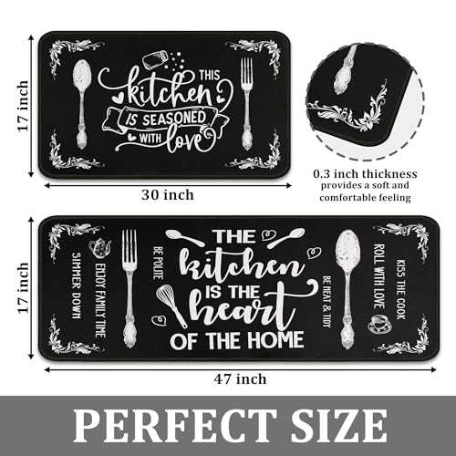 Kitchen Rugs and Mats Set of 2, Non Slip Washable Farmhouse Kitchen Runner Rug, Vintage Black Kitchen Floor Mats for Sink, Laundry Room, Entryway, 17"x30"+17"x47" - color: Black White