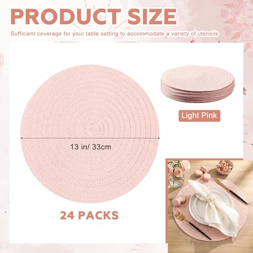 24 Pcs 13 in Round Woven Placemats Boho Charger,Pink,Classic - color: Pink, style: Classic