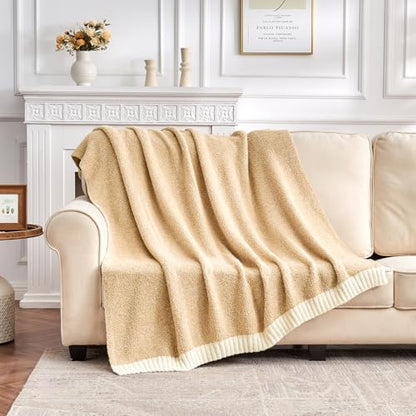 CozeCube Reversible Knitted Throw Blanket, Beige White Melange 50"x60" - color: M-khaki Tan, size: 50"x60"