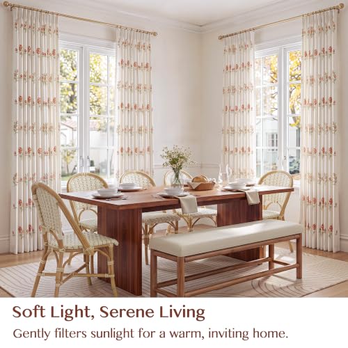 Pinch Pleat Linen Blend Curtains Beige Stripe Floral, 40"W x 90 Inches Long - color: Beige Stripe, size: 40"W x 90"L (Pack of 2)