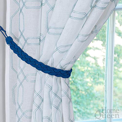 Home Queen Hand Braided Curtain Tie Back, Buckle Holdback Drapery Curtain Tiebacks, 2 Rope Belt Curtain Tie with 2 Metal Hooks, Navy - color: Navy, size: 2 Pack