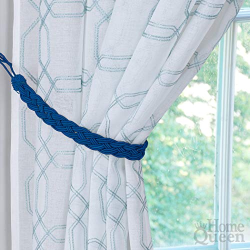 Home Queen Hand Braided Curtain Tie Back, Buckle Holdback Drapery Curtain Tiebacks, 2 Rope Belt Curtain Tie with 2 Metal Hooks, Navy - color: Navy, size: 2 Pack