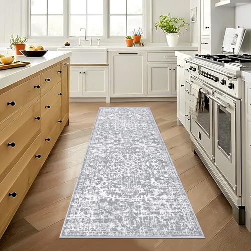 Pauwer Hallway Runner Rug 2x6, Washable Boho Kitchen Runner, Grey White - color: Grey White, size: 2' x 6' (Runner)
