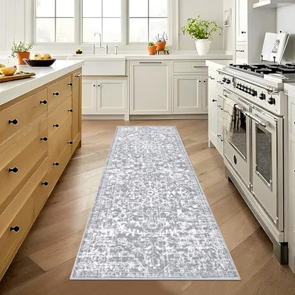 Pauwer Hallway Runner Rug 2x6, Washable Boho Kitchen Runner, Grey White - color: Grey White, size: 2' x 6' (Runner)
