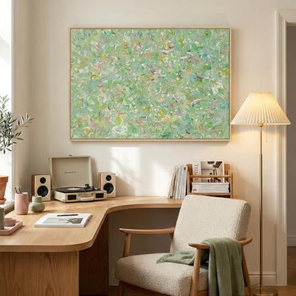 Framed Green Colorful Abstract Wall Art, Horizontal 1 Piece 36x24 In - color: Green Colorful