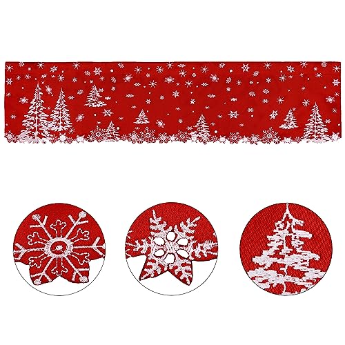 Grelucgo Embroidered Holly Tree and Snowflakes Kitchen Window Curtains Valance 58×14 Inches for Christmas Holidays (Tree) - color: Tree