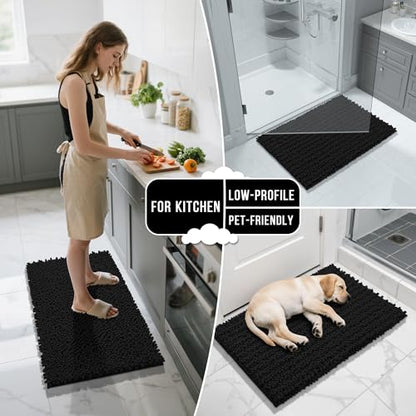 Yimobra Bathroom Rugs Sets 2 Piece, Super Absorbent Bath Mat Set, Black - color: Black, size: 24''x17''+24''x20''U-Shaped