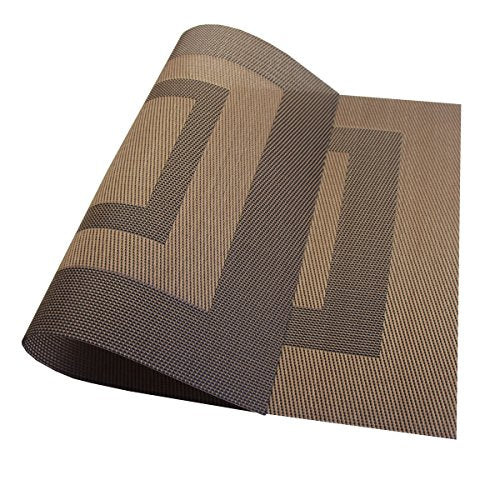 PIGCHCY Durable Plastic Placemats - Heat Resistant, Washable Woven Table Mats - Set of 4 (Coffee Brown) - color: Box: Brown Coffee, size: 4 Placemats