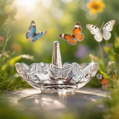 4" Crystal Ring Holder Dish, Glass Jewelry Tray, Decorative Trinket Tray - color: Clear,butterfly