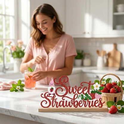 Strawberry Table Decor Centerpiece, Red Metal Table Sign - style: Sweet Strawberries