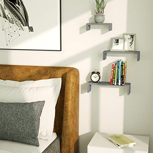 SRIWATANA Weathered Gray Floating Shelves, Set of 3 Wood Wall Shelves - color: Weathered Gray
