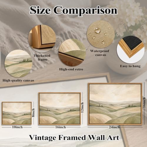Framed Modern Neutral Green Abstract Landscape Canvas Wall Art, 16x12 In - color: ROLLING HILLS, size: 16"L x 12"W