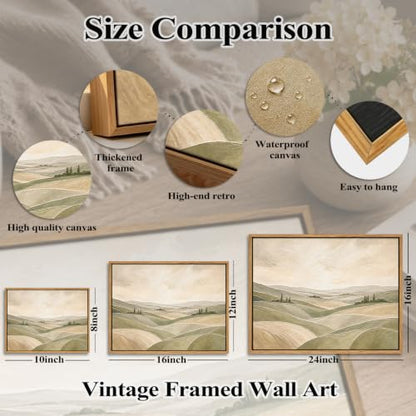 Framed Modern Neutral Green Abstract Landscape Canvas Wall Art, 16x12 In - color: ROLLING HILLS, size: 16"L x 12"W