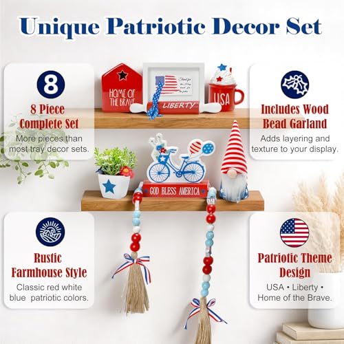 4th of July Decorations for Home Office 8 PCS Patriotic Tiered Tray Decor - color: Fourth of July