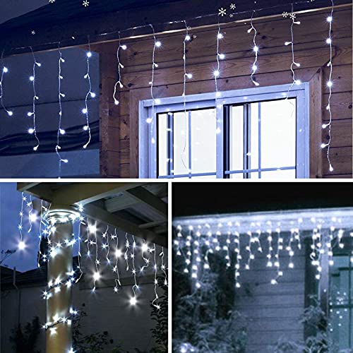 GTSYDING LED Icicle Lights, 16.4FT 216 LEDs 8 Modes Window Curtain Extendable Fairy Christmas Ceiling Dangling Hanging Twinkle Memory Lights for Decorations Outdoor Indoor Cool White, 5M - color: Cool White, size: 16.4FT