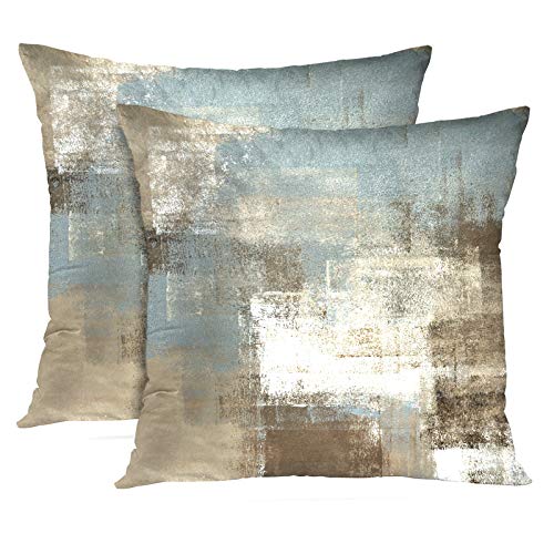 Britimes Throw Pillow Covers Set of 2, 18 x 18 Inch, Grey Beige Teal - color: Grey Beige, size: 18" x 18" (Pack of 2)