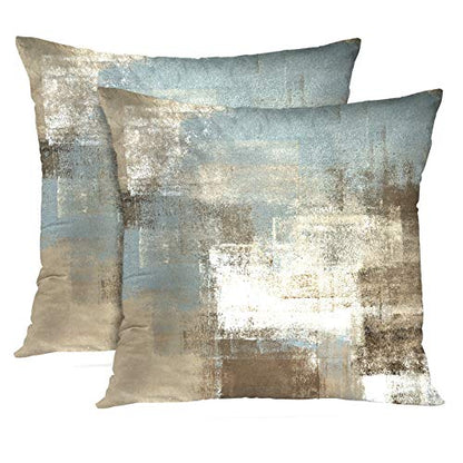 Britimes Throw Pillow Covers Set of 2, 18 x 18 Inch, Grey Beige Teal - color: Grey Beige, size: 18" x 18" (Pack of 2)