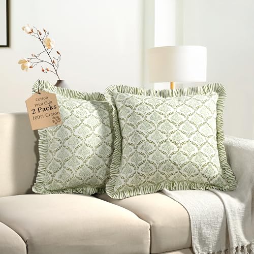 CPC Fern Regal Block Print Ruffle Pillow Cover 18x18 Inch, Pack of 2 - color: Fern Regal, size: 18" x 18" (Pack of 2)