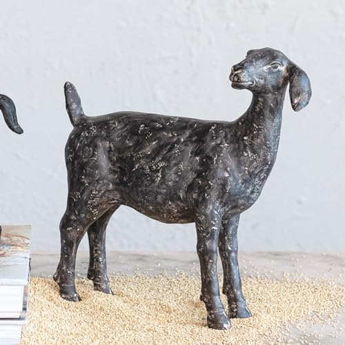 Creative Co-Op Resin Standing Goat Accent Décor with Cast Iron Finish, Black - size: 9-1/4"L x 3"W x 9-1/4"H