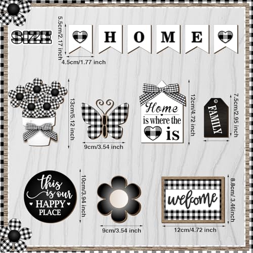 Fairysandy 11 Pcs Home Tiered Tray Decor Floral Rustic Wooden Signs - style: Novelty