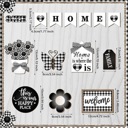 Fairysandy 11 Pcs Home Tiered Tray Decor Floral Rustic Wooden Signs - style: Novelty