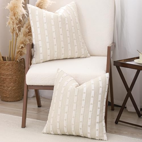 Beige Boho Outdoor Throw Pillow Covers 20x20 Set of 2 - color: Beige, size: 20" x 20" (Pack of 2)