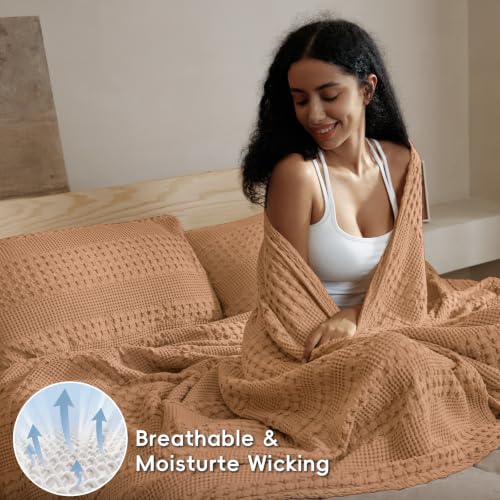 PHF Lightweight 100% Cotton Waffle Throw Blanket for Couch, Clay - color: 08 Clay, size: Throw(50"x60")