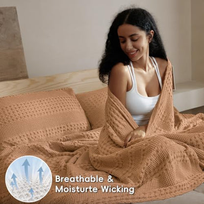 PHF Lightweight 100% Cotton Waffle Throw Blanket for Couch, Clay - color: 08 Clay, size: Throw(50"x60")